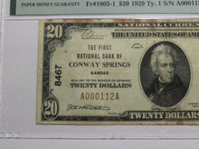 Load image into Gallery viewer, $20 1929 Conway Springs Kansas National Currency Bank Note Bill #8467 VF25 PMG