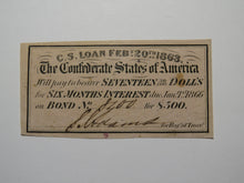 Load image into Gallery viewer, $17.50 1863 Confederate Bond Coupon Certificate Currency Bank Note Bill UNC