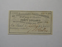 Load image into Gallery viewer, $40 1861 Confederate Bond Coupon Certificate Currency Bank Note Bill UNC