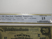 Load image into Gallery viewer, $20 1902 Clearfield Pennsylvania National Currency Bank Note Bill #855 F15 PCGS