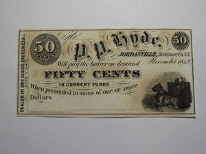 $.50 1852 Jordanville New York Obsolete Currency Bank Note Bill P.P. Hyde UNC+++