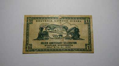 $.05 1939 Staples Minnesota MN Obsolete Currency Note! Souvenir Wooden Nickel