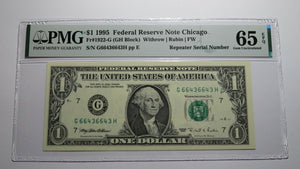 $1 1995 Repeater Serial Number Federal Reserve Currency Bank Note Bill PMG UNC65