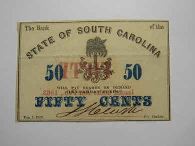 $.50 1863 Charleston South Carolina Obsolete Currency Bank Note State of SC UNC