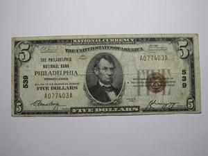 $5 1929 Philadelphia Pennsylvania PA National Currency Bank Note Bill #539 FINE