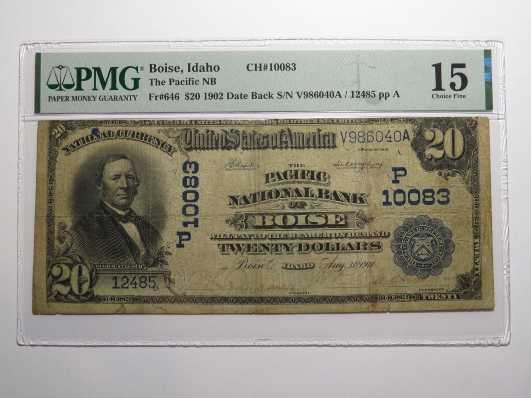 $20 1902 Boise Idaho ID National Currency Bank Note Bill Charter #10083 F15 PMG
