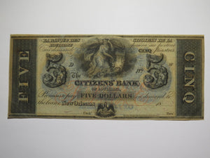$5 18__ New Orleans Louisiana Obsolete Currency Note Remainder Citizens Bank UNC