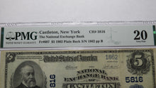 Load image into Gallery viewer, $5 1902 Castleton New York NY National Currency Bank Note Bill! #5816 VF20 PMG