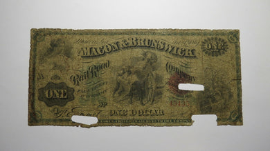 $1 1867 Macon Georgia GA Obsolete Currency Bank Note Bill Macon Brunswick RR Co.