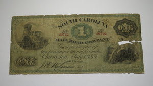 $1 1873 Charleston South Carolina SC Obsolete Currency Bank Note Rail Road