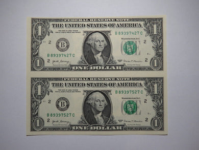 $1 2017 Uncut New York BEP Uncirculated Currency Sheet 2 Federal Reserve Notes