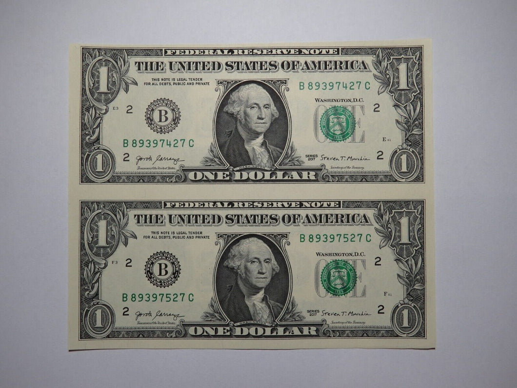 $1 2017 Uncut New York BEP Uncirculated Currency Sheet 2 Federal Reserve Notes