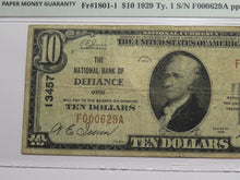 Load image into Gallery viewer, $10 1929 Defiance Ohio OH National Currency Bank Note Bill Ch. #13457 VF20 PMG
