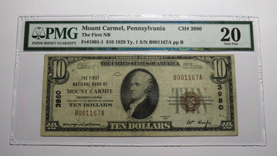 $10 1929 Mount Carmel Pennsylvania PA National Currency Bank Note Bill 8679 VF20