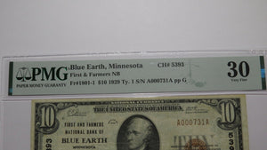 $10 1929 Blue Earth Minnesota MN National Currency Bank Note Bill #5393 VF30 PMG