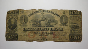 $1 1838 Adrian Michigan MI Obsolete Currency Bank Note Bill Erie & Kalamazoo