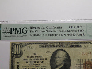 $10 1929 Riverside California National Currency Bank Note Bill Ch. #8907 F15 PMG