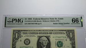 $1 1995 Radar Serial Number Federal Reserve Currency Bank Note Bill PMG UNC66EPQ