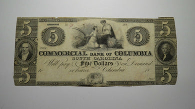 $5 18__ Columbia South Carolina SC Obsolete Currency Bank Note Bill! Commercial