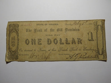 $1 1862 Pearisburg Virginia Obsolete Currency Bank Note Bill Old Dominion Bank