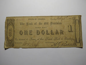 $1 1862 Pearisburg Virginia Obsolete Currency Bank Note Bill Old Dominion Bank
