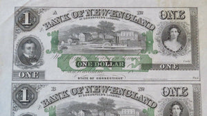 $1-$1-$2-$5 1865 East Haddam Connecticut Obsolete Currency Uncut Sheet Bank Note