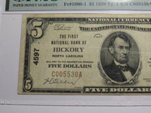 Load image into Gallery viewer, $5 1929 Hickory North Carolina National Currency Bank Note Bill #4597 VF25
