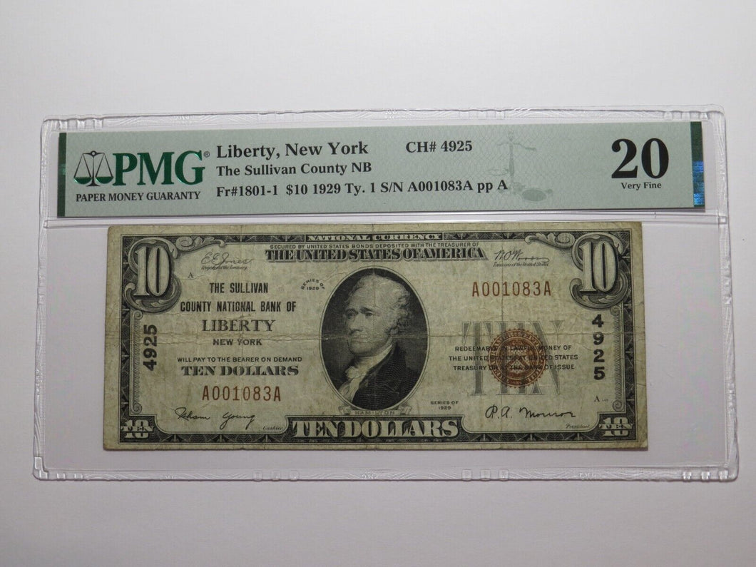 $10 1929 Liberty New York NY National Currency Bank Note Bill Ch #4925 VF20 PMG