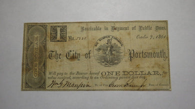 $1 1861 Portsmouth Virginia VA Obsolete Currency Bank Note Bill City of Port.