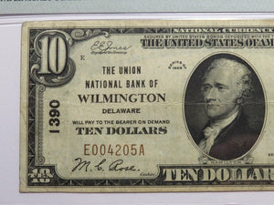 $10 1929 Wilmington Delaware National Currency Bank Note Bill Ch. #1390 VF30 PMG