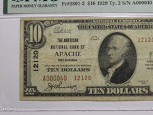 Load image into Gallery viewer, $10 1929 Apache Oklahoma OK National Currency Bank Note Bill #12120 VF25 PMG