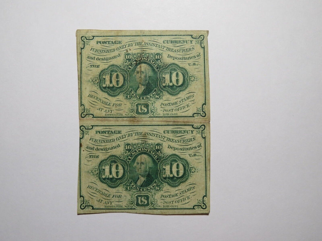 1863 $.10 First Issue Uncut Pair Fractional Currency Obsolete Postage Bank Note