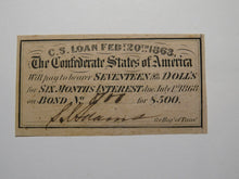 Load image into Gallery viewer, $17.50 1863 Confederate Bond Coupon Certificate Currency Bank Note Bill UNC