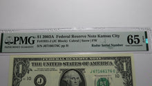 Load image into Gallery viewer, $1 2003 Radar Serial Number Federal Reserve Currency Bank Note Bill PMG UNC65EPQ