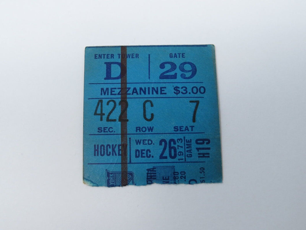 December 26, 1973 New York Rangers Vs Philadelphia Flyers NHL Hockey Ticket Stub