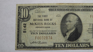 $10 1929 McKees Rocks Pennsylvania PA National Currency Bank Note Bill 5142 Fine