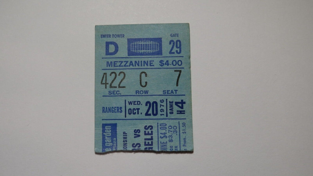 October 20, 1976 New York Rangers Vs. Los Angeles Kings NHL Hockey Ticket Stub