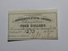 Load image into Gallery viewer, $4 1861 Confederate Bond Coupon Certificate Currency Bank Note Bill UNC