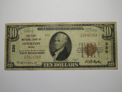 $10 1929 Lewiston Maine National Currency Bank Note Bill Charter #330 FINE