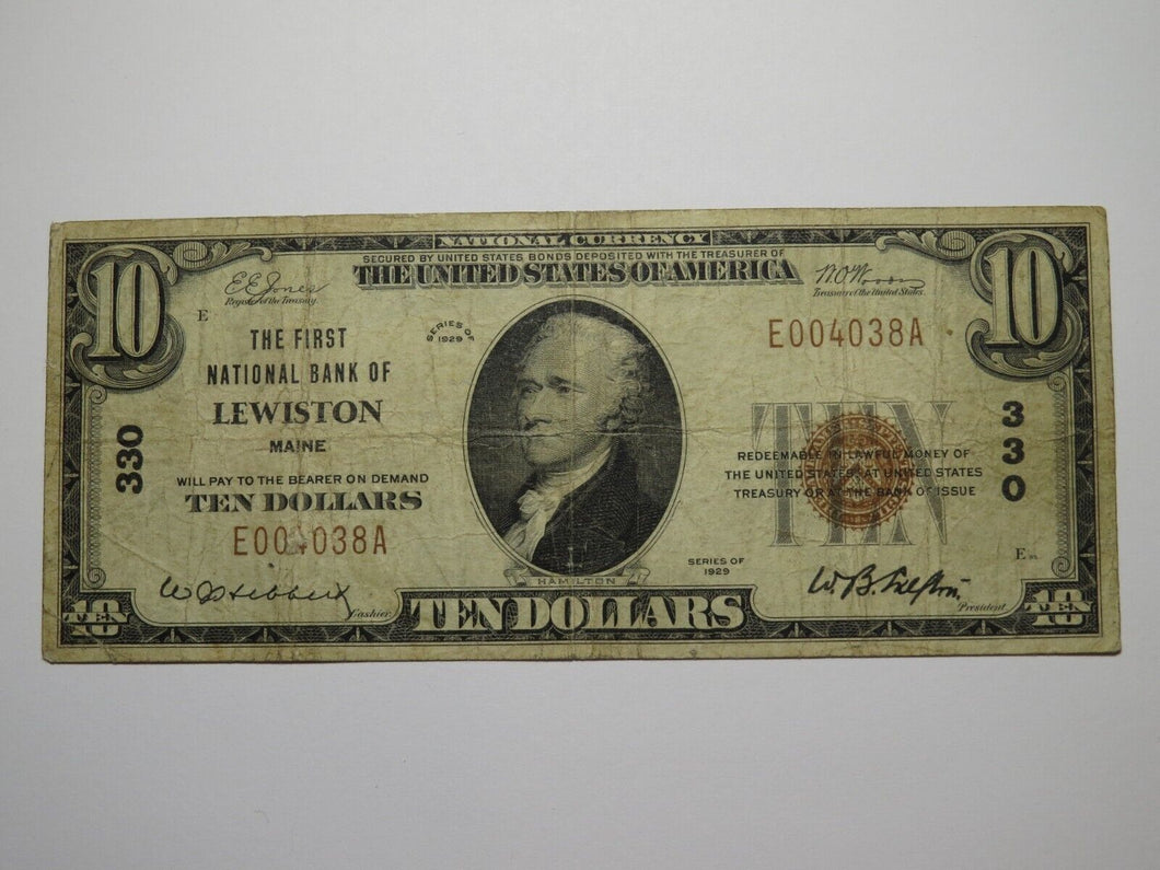 $10 1929 Lewiston Maine National Currency Bank Note Bill Charter #330 FINE
