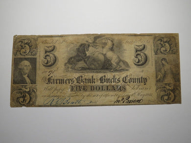 $5 1841 Bristol Pennsylvania PA Obsolete Currency Bank Note Bill Bucks County!