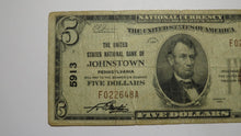 Load image into Gallery viewer, $5 1929 Johnstown Pennsylvania National Currency Bank Note Bill #5913 Forbidden