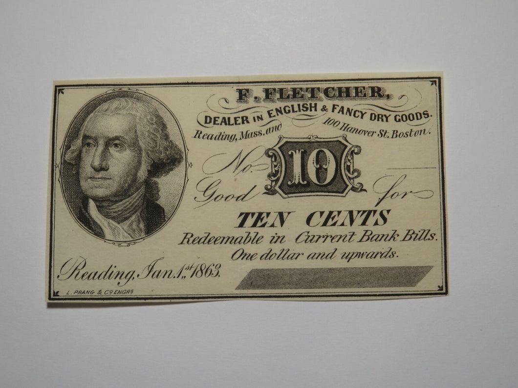 $.10 1863 Reading Boston Massachusetts Obsolete Currency Bank Note Bill Fletcher