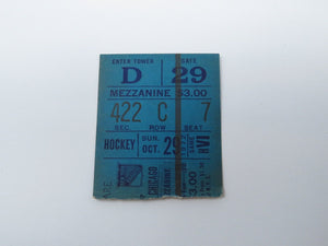 October 29, 1972 New York Rangers Vs. Chicago Blackhawks NHL Hockey Ticket Stub