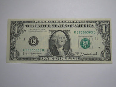 $1 1977 Radar Serial Number Federal Reserve Currency Bank Note Bill UNC 36300363