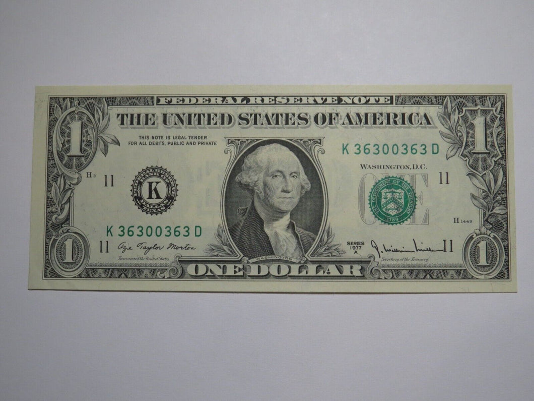 $1 1977 Radar Serial Number Federal Reserve Currency Bank Note Bill UNC 36300363