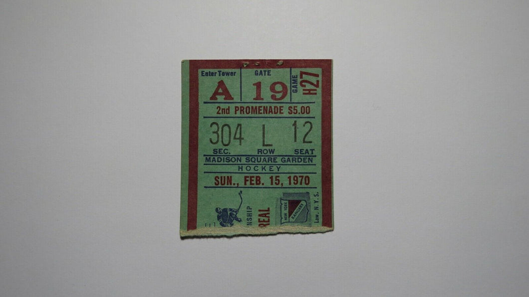 February 15, 1970 New York Rangers Vs. Canadiens Hockey Ticket Stub! 999th Win!