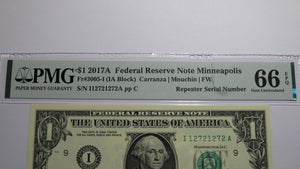$1 2017A Repeater Serial Number Federal Reserve Currency Bank Note Bill UNC66EPQ