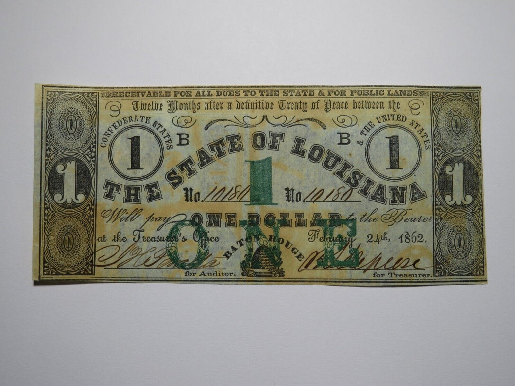 $1 1862 Baton Rouge Louisiana LA Obsolete Currency Bank Note Bill Crisp UNC+