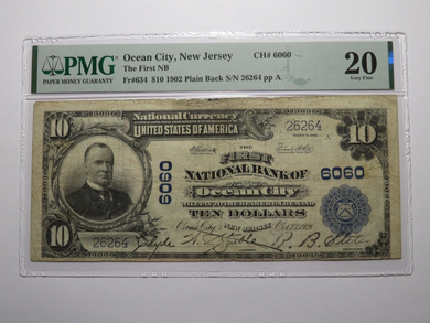 $10 1902 Ocean City New Jersey National Currency Bank Note Bill Ch. #6060 VF20
